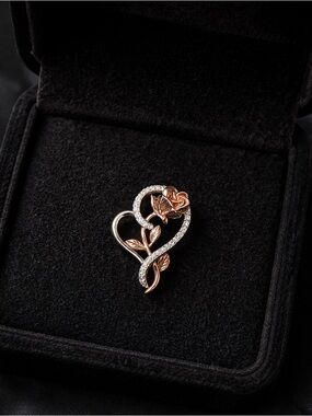 Enchanted Disney Diamond Belle Rose Heart Pendant in Sterling Silver rose gold